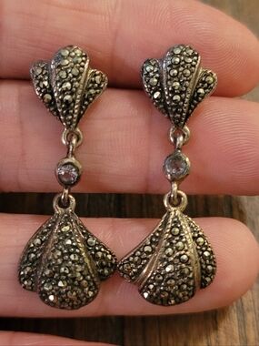 Vintage Sterling Silver & Marcasite Dangle Earrings